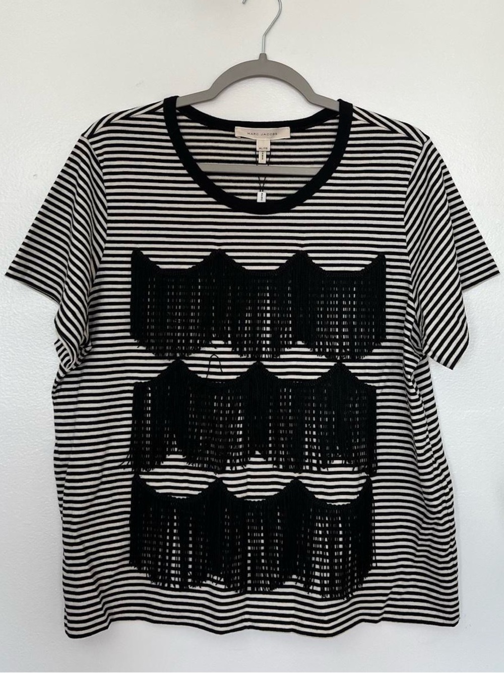 Marc Jacobs Black and White Striped Fringe Tee